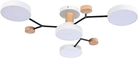 Schindora Plafón LED de 4 Cabezas,36W Blanco Frío 6000K,plafón de Decoración de Madera Ø66cm para sala de Estar Cocina Comedor Oficina en casa Habitación de los Niños  