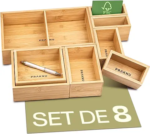 Set de 8 Cajas Organizadoras para Cajones - Madera de Bambú Sostenible FSC - Para cada Cajón de la Cocina, el Baño o la Oficina  