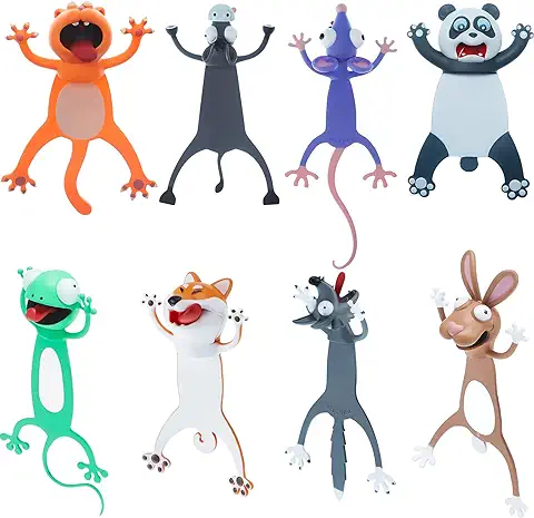 Set de 8 Marcadores de Animales de Dibujos Animados en 3D para Niños Novedad Divertidos Marcadores Lindos Marcador de Lectura de Animales Aplastados Presenta de Papelería  