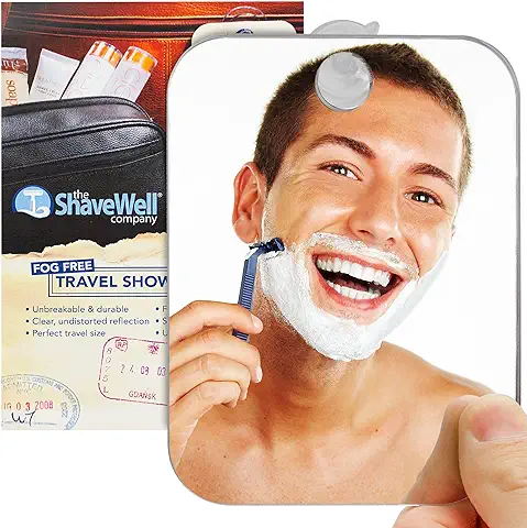 Shave Well Espejo Baño Antivaho para Viajes – Espejo Maquillaje Antivaho – Espejo Ducha con Ventosa Extraíble – Espejo Antivaho Sin Marco, Portátil, Ideal para Viajes, Camping, Gimnasio – Irrompible  