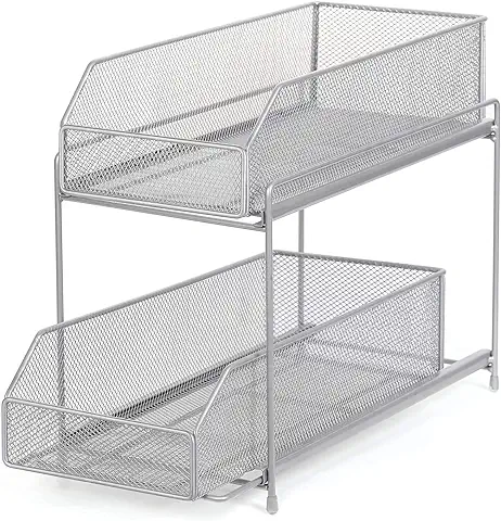 Shinoske Organizador de Estante para Armario con Cestas Deslizantes en 2 Niveles para el Hogar, Cocina, Baño, Almacenamiento - Plateado  