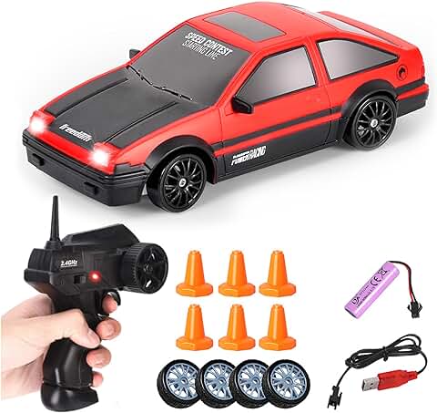 Siereolly RC Drift Car 1:24 Coche Teledirigido 2,4 GHz Coche de Juguete 15 km/h 4WD Coche de Carreras Teledirigido con Faros de Trabajo, Regalo para Adultos y Niños  