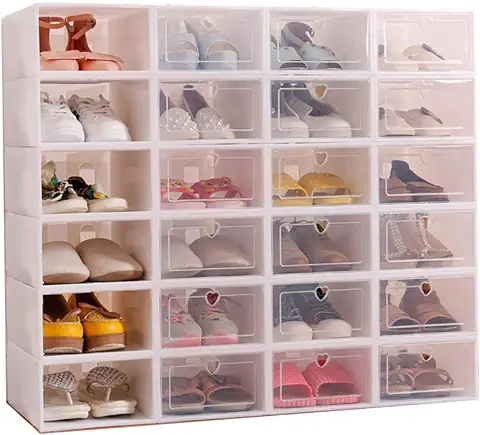 Sinbide 12 x Cajas de Zapatos Plástico, Caja Guardar Zapatos, Calcetines, Juguetes, Cinturones para la Organización de Hogar, Oficina, Plegable, 31cm*21cm*12cm (Blanco, 12)  