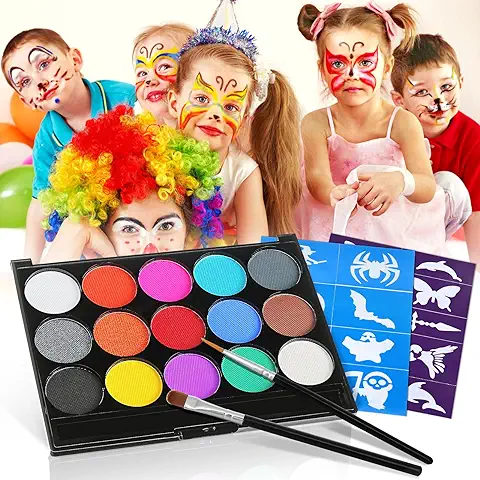 Skymore Pintura Facial, Pintura Corporal con 15 Colores Maquillaje Para Niños, Colorantes Naturales y Adulto de Maquillaje Para Cuerpo Professionale Halloween, Carnaval, Maquillaje Facial  