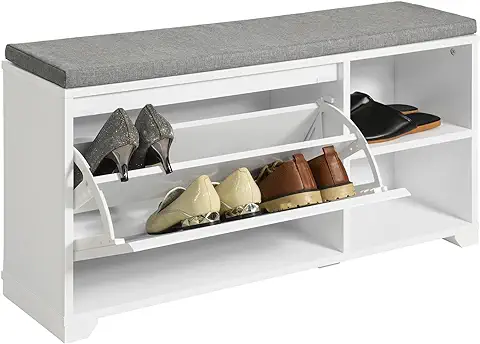 SoBuy FSR119-W Banco Zapatero con 1 Solapa y 2 Compartimentos Abiertos Organizador para Zapatos 90 x 24 x 46 cm Blanco ES  