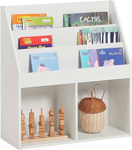 SoBuy Librería Infantil para Niños con 3 Estanterías, Estantería Estándar Infantil,Blanco,H80cm,KMB01-W,ES  