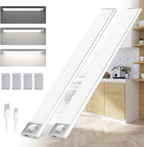 Sofore Luz Armario Luces 40 cm LED con Sensor de Movimiento, Lámpara Nocturna sin Cables Portatil USB Recargable LED Armario con 2 Tiras Magnéticas,para Escaleras, Guardarropa, Porche, Cocina-2 Pieza  