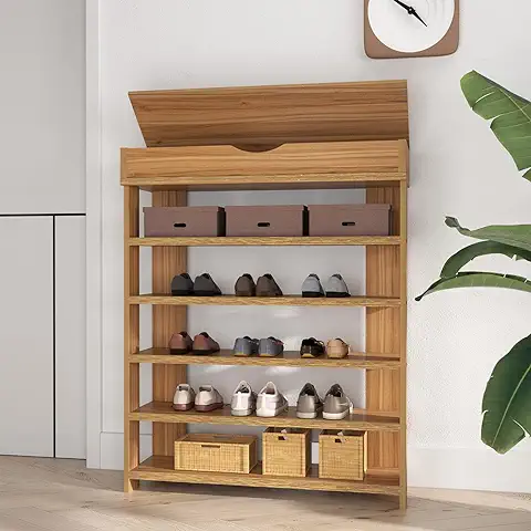 soges Estante para Zapatos de 5 Gradas, Estante de Almacenamiento de Zapatos Organizador Zapatero de Madera, Mueble Zapatero con Compartimento de Almacenaje