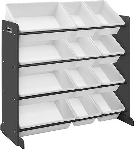 SONGMICS Estantería de Juguetes para Niños, Unidad de Exhibición en la Sala de Juegos con 12 Cajas Organizadoras de PP Extraíbles, Gris Oscuro y Blanco, 86 x 26,5 x 78 cm GKR04GY  