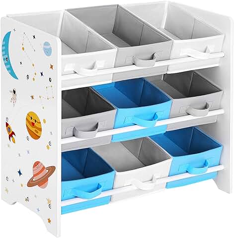 SONGMICS Estantería Infantil para Juguetes y Libros, 9 Cajas de Tela no Tejida Extraíbles con Asas, para Sala de Juegos, Escuela, 62,5 x 29,5 x 60 cm, Ahorro de Espacio, Blanco GKR33WT  