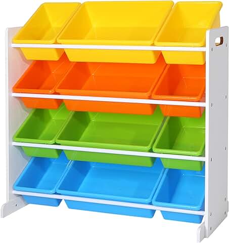 SONGMICS Estantería para Juguetes, Libros, Organizador para Habitación Infantil, 12 Cajas de Colores, GKR04W  