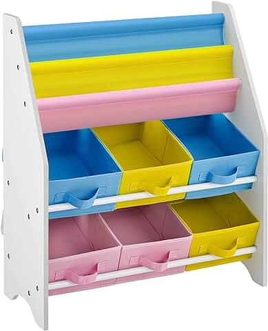 SONGMICS Estantería para Juguetes Organizador Infantil con Cajas de Colores, de Tela no Tejida para Guardar Libros y Juguetes 63 x 74 x 26,5 cm GKR36WT  