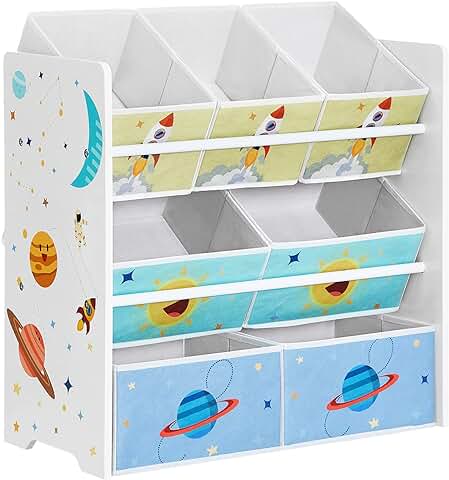 SONGMICS Estantería para Niños, Estantería para Juguetes con 7 Cajas de Tela no Tejida, Librería Infantil, Organizador de Juguetes, 29,5 x 62,5 x 60 cm, Blanco GKR034W01  