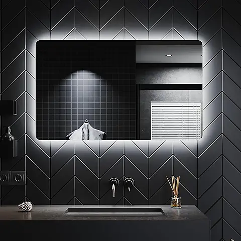 SONNI Espejo Baño con Luz Antivaho 100x60 cm Espejo Baño LED Pared con Interruptor Táctil,Bajo Consumo  