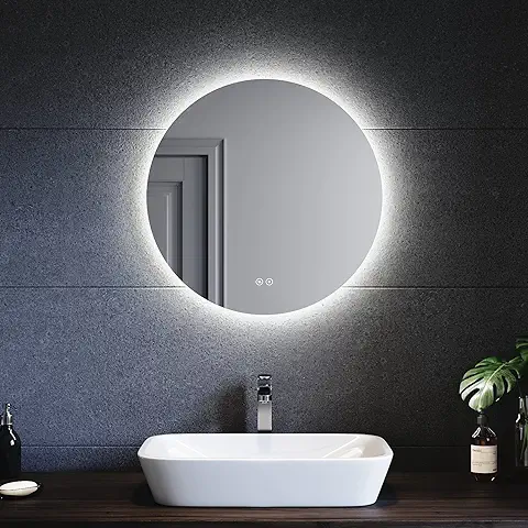 SONNI Espejo Baño con Luz Regulable 3 Colores Antivaho 60x60 cm Espejo Baño LED Redondo Pared con Interruptor Táctil IP65  