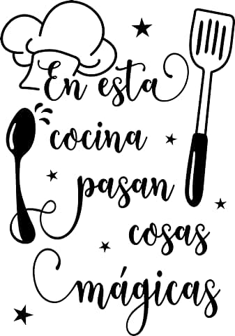 SoulArt® Vinilo Decorativo con Frase "En esta Cocina Pasan Cosas Mágicas" Pegatinas Decorativas Cocina. Decoración Casa, Vinilo Pared Autoadhesivo, Vinilo de Corte (20x29cm)  