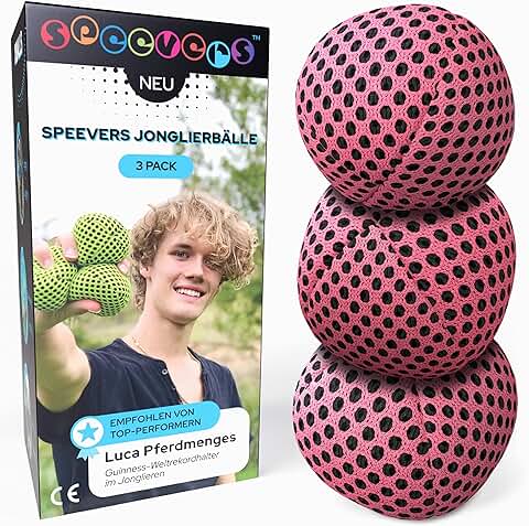 Speevers XBalls - Juego de 3 Pelotas de Malabares para Malabares en 6 Colores Lisos, Juego de Malabares para Niños, Adultos, Principiantes, Profesionales, con Bolsa de Transporte (Rosa, 120 g)  