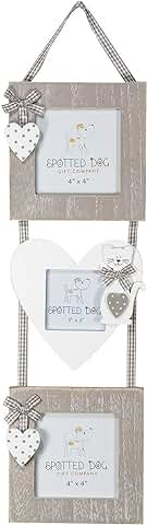 SPOTTED DOG GIFT COMPANY - Portafotos Múltiple Decorativo Marcos de Madera con Gato - Colgante de Pared para 3 Fotos - Decoración Hogar y Regalos Originales (gris/blanco)  