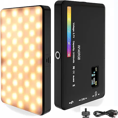 SRIKEKL Luz de Video RGB, Panel de luz LED Portátil para Cámara de 360°, luz a todo Color CRI95+ Regulable 2500K-9000K, 3100mAh Recargable LED DSLR Iluminación para Fotografía, Videoconferencia,  