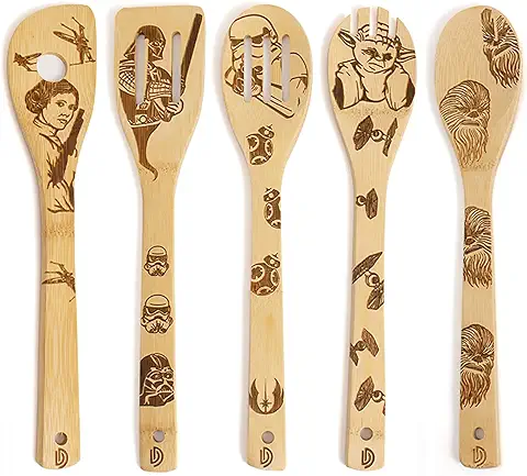 Star War Cucharas Madera Quemadas Cucharas Giratorias para Cocinar Espátulas Talladas Utensilios Cocina Antiadherentes Gadgets Cocina - Regalos Inauguración la casa y Bodas  