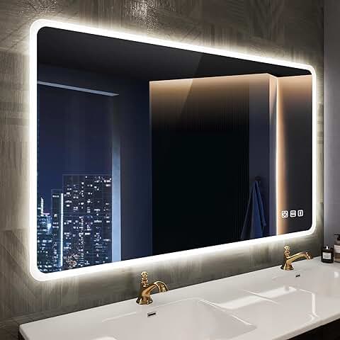 STARLEAD Espejo-Baño-con-Luz 100x70cm con Bluetooth y Desempañador, Espejo-Baño-LED con Regulable y 3 Temperaturas de Color, Función de Memoria, IP44 Espejos-de-Baño-con-LED, Horizontal/Vertical  