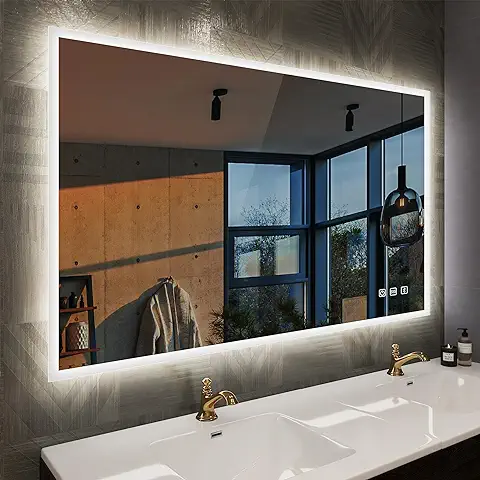 STARLEAD Espejo-Baño-con-Luz 100x70cm, Espejo-Baño-LED Bluetooth y Desempañador, Regulable y 3 Temperaturas de Color, Función de Memoria, IP44 Espejos-de-Baño-con-LED, Horizontal/Vertical  