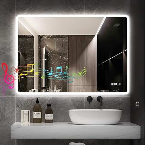 STARLEAD Espejo-Baño-con-Luz 60x80cm con Bluetooth y Desempañador, Espejo-Baño-LED con Regulable y 3 Temperaturas de Color, Función de Memoria, IP44 Espejos-de-Baño-con-LED, Horizontal/Vertical