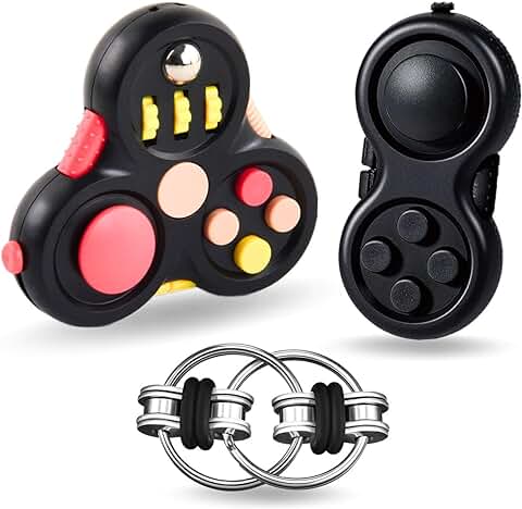 Steemjoey Juego de 3 Juguetes Fidget Set, Juguetes Black Fidget Toy Fidget Pad y Flippy Chain Fidget Toy, Juguete Antiestrés Stress Retro Controller para ADHS Niños y Adultos Anti-ansiedad Anti-Stress  