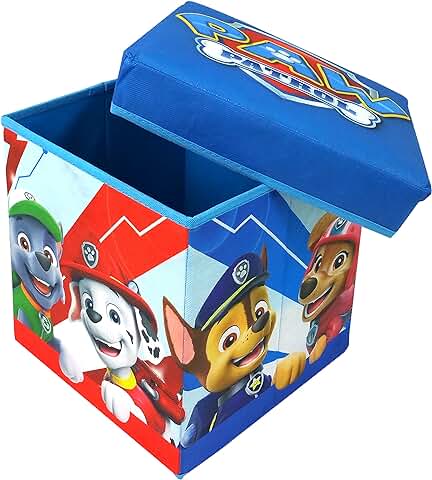 Superdiver Caja de Almacenaje Plegable con Tapa Patrulla Canina - Paw Patrol - Silla Taburete Infantil con Baúl para Guardar Cosas - Organizador de Juguetes para Niños y Niñas - 31x31x31 cm  