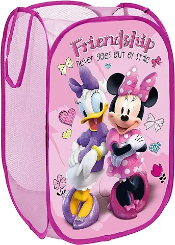 Superdiver Cesta Plegable Infantil de tela con asas para ropa Sucia y Juguetes, Diseño Minnie Mouse y Daisy de Disney 36x36x58 Centímetros Color rosa  