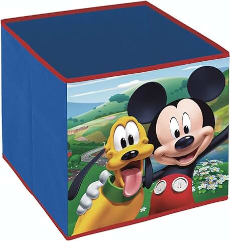 Superdiver Cubo Organizador Plegable de Tela Disney - Caja de Almacenaje para Juguetes Compatible con Kallax de IKEA para Dormitorio Infantil - 31x31x31 cm (Mickey Mouse)  