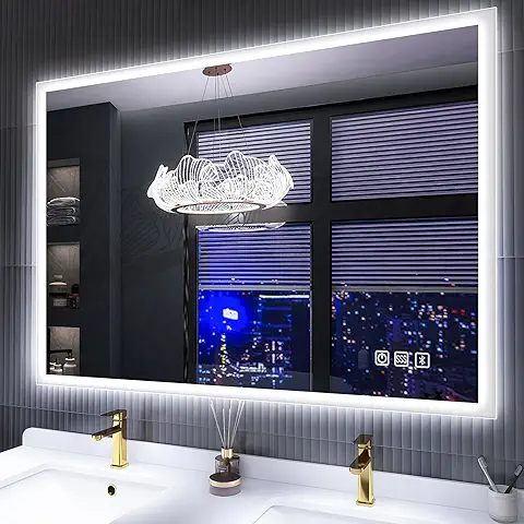 S'bagno 1000 x 700 mm Espejo Baño con Luz, Espelhos Casa Banho com Led con Cambio de Color Regulable y Almohadilla Antivaho, Espejo Baño Led con Altavoz Bluetooth Vertical/Horizontal  
