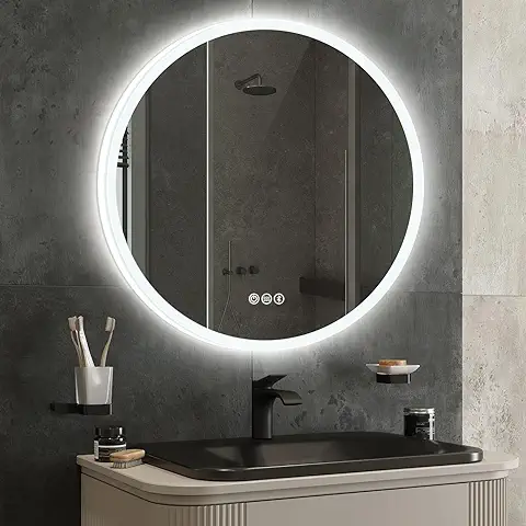 S'bagno 600mm Ronda Espejo de Baño con Atenuación Antiempañamiento con Cambio de Color, Espejo Baño con Luz con Bluetooth, Espelhos casa Banho com Led Integrado en Borde Acrílico  