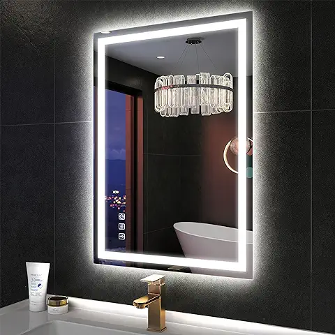 S'bagno Espejo de Baño Retroiluminado con LED, 500 x 700 mm, con Altavoz Bluetooth, Panel Antivaho, Función de Atenuación  