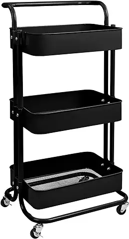 T-LoVendo Carro De Cocina Metalico Con Ruedas. Carrito Auxiliar Multiuso.3 Cajones de Almacenamiento. 85x43x37cm. Ideal para Frutas, Verduras, Cocina, Salón, Oficina. Color Negro  