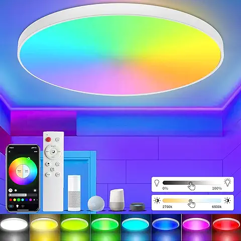 Taipow Lamparas de Techo 30W con Mando a Distáncia, Plafon Led Techo Regulable RGB WIFI Compatible con Alexa y Google Home, Lampara de Techo para Dormitorio Cocina Comedor Habitacion Pasillo Balcón  