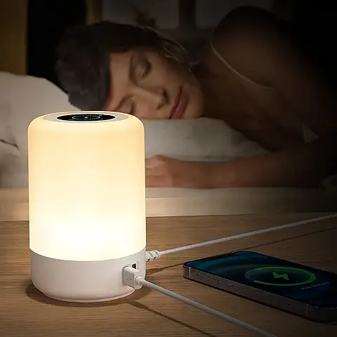 Taipow Lámpara de Mesita de Noche Tactil, 6W Lamparas de Mesa Led Modernas con 4 Puertos de USB, 8 Colores, 3 Modos, Lampara Multifuncional Tactil para Salon Dormitorio Oficina Habitación (EU Plug)  