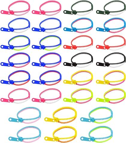 Talifoca 30 Pulseras con Cremallera de Colores Mezclados, Pulseras de Fiesta,Pulseras con Cremallera,Pulseras de Amistad para Niños con Cremallera Gadgets de Fiesta Pulseras de Cumpleaños para Niños  