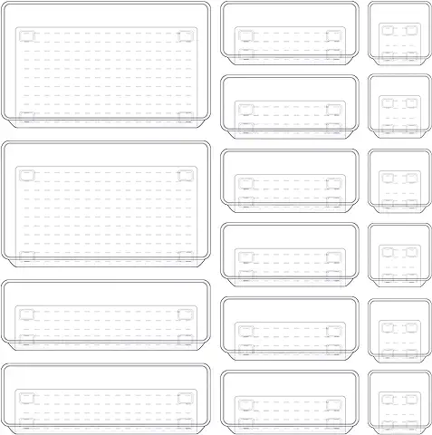 Talifoca Set de 16 Organizadores de Cajones Transparente, Cajas Bandejas de Almacenamiento Plástico, Separadores de Cajones de Escritorio para Oficina,Escritorio,Baño,Maquillaje  