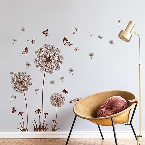 Tanlaby Diente de León Pegatinas de Pared Flores Vinilo Decorativo Mariposa Adhesivos Pared para Dormitorio Salón TV Sofá Pared Oficina Pegatinas Pared Decoración  