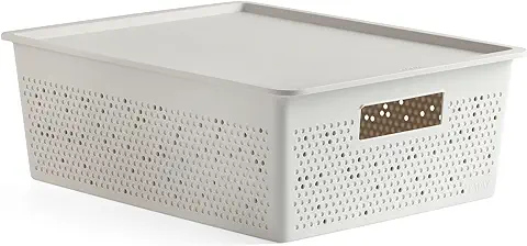 TATAY Set de Caja Organizadora Rectangular 12L y Tapa Bohol, de Polipropileno, Libre de BPA, Plástico 100% Reciclado, Blanco, Medidas 30,5 x 39,5 x 13,5 cm  