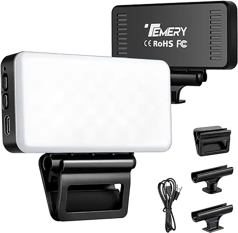 Temery Kit de Iluminacion USB Fotografia, 3000mAh Luz de Video Led, 2600k-6000k Brillo Ajustable con 3 Clips, Luz Portátil, para Videoconferencia, Selfie, Vlog  