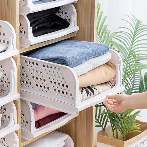 THATSRAD 3 PZS Organizador Plegable Cajas Almacenaje Ropa Cajones Apilables Separadores de Armario, Dormitorio, Cocina (43 x 34 x 18,5cm/Blanco)  