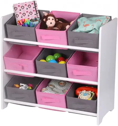 TIENDA EURASIA® Almacenaje Juguetes - Estanteria Resistente de Madera con 9 Cajones Separadores - Mueble de Almacenamiento Juguetes - Medida 63 x 30 x 60 cm - Organizador de Juguetes (Rosa)  