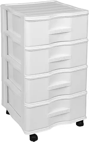 TIENDA EURASIA - Cajonera de Plástico con Ruedas, Cajonera de Plástico Grande 4 Alturas, Organizador, Diseño Moderno en Color Opaco, 39 x 38 x 68 cm (White)  