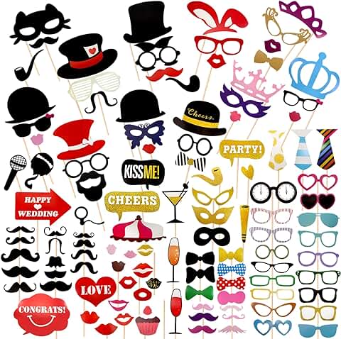 TOAOB 115 Piezas Graciosas Divertidas Accesorios Photographiques Accesorios Kit DIY Photo Booth Props Conjunto Summer Party para Fiestas Vacaciones Boda Beach Cumpleaños Self Photographed  