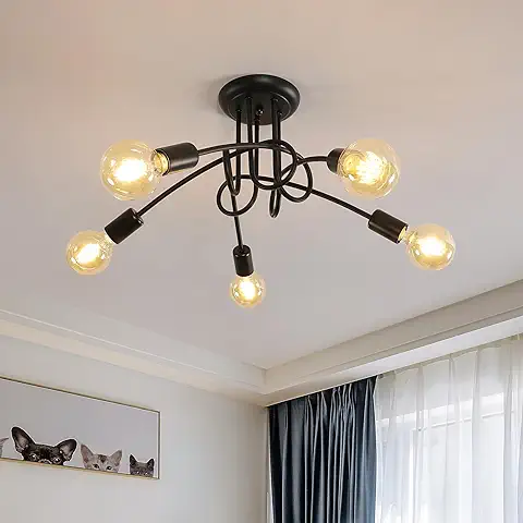 Toolight Lámpara de Techo Salon Industrial, 5-Luz Plafón de Techo Vintage E27, Lamparas de Techo Negro para Dormitorio Sala de Estar Habitación Comedor Cocina, Ø60cm (bombillas no Incluidas)  