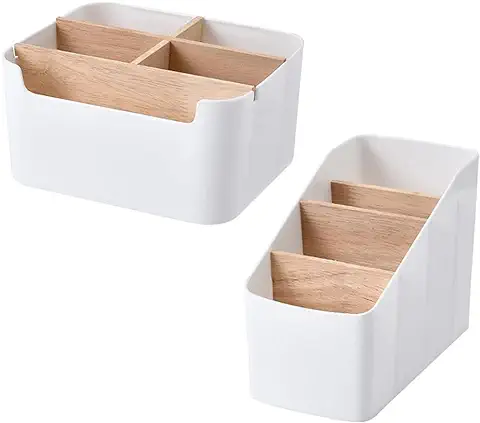 TOOSOAR Organizador Escritorio Blanco,Organizador Escritorio Caja,Organizador Escritorio Multiusos,con 9 Compartimentos para Pluma, Tijeras, Teléfono Móvil, Gafas, Control Remoto (blanco, 2 Piezas)  