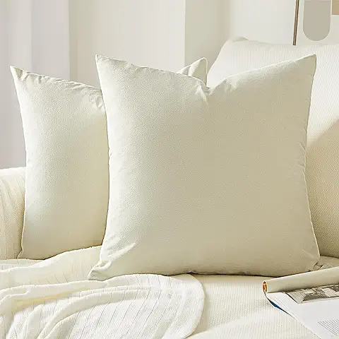 Topfinel Fundas Cojines 45x45 - Terciopelo Funda de Cojines Blanco Crema para Cama,Sofa. Tacto Suave Funda Cojin Sofa para La Decoración del Hogar, 2 Piezas.  