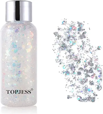 TOPJESS Lentejuelas de Sirena con Purpurina Líquida, Body Glitter Gel, Sombra de Ojos, gel para el Cuerpo, Festival, Cosméticos, para el Pelo, Maquillaje de Larga Duración, Brillo de 30 g  